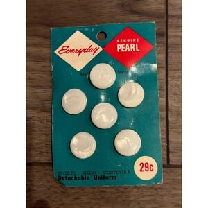 NOS Vintage Everyday Genuine Pearl Buttons Card Detachable Uniform Size 24 White